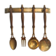 Wood and brass kitchen utensils with vintage wall mount mount 60