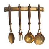 Wood and brass kitchen utensils with vintage wall mount mount 60
