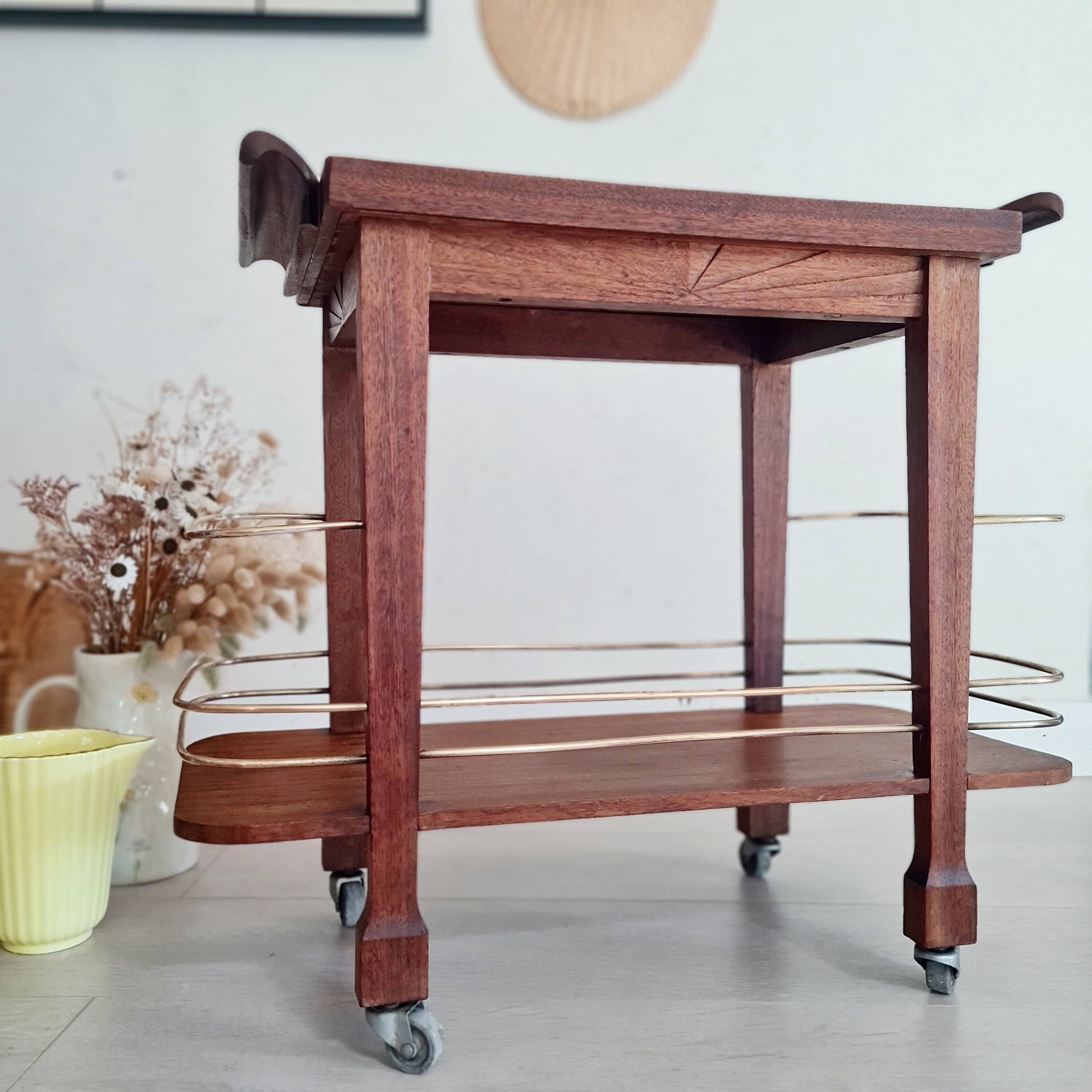 Desserte Art déco bois et laiton - petit modèle