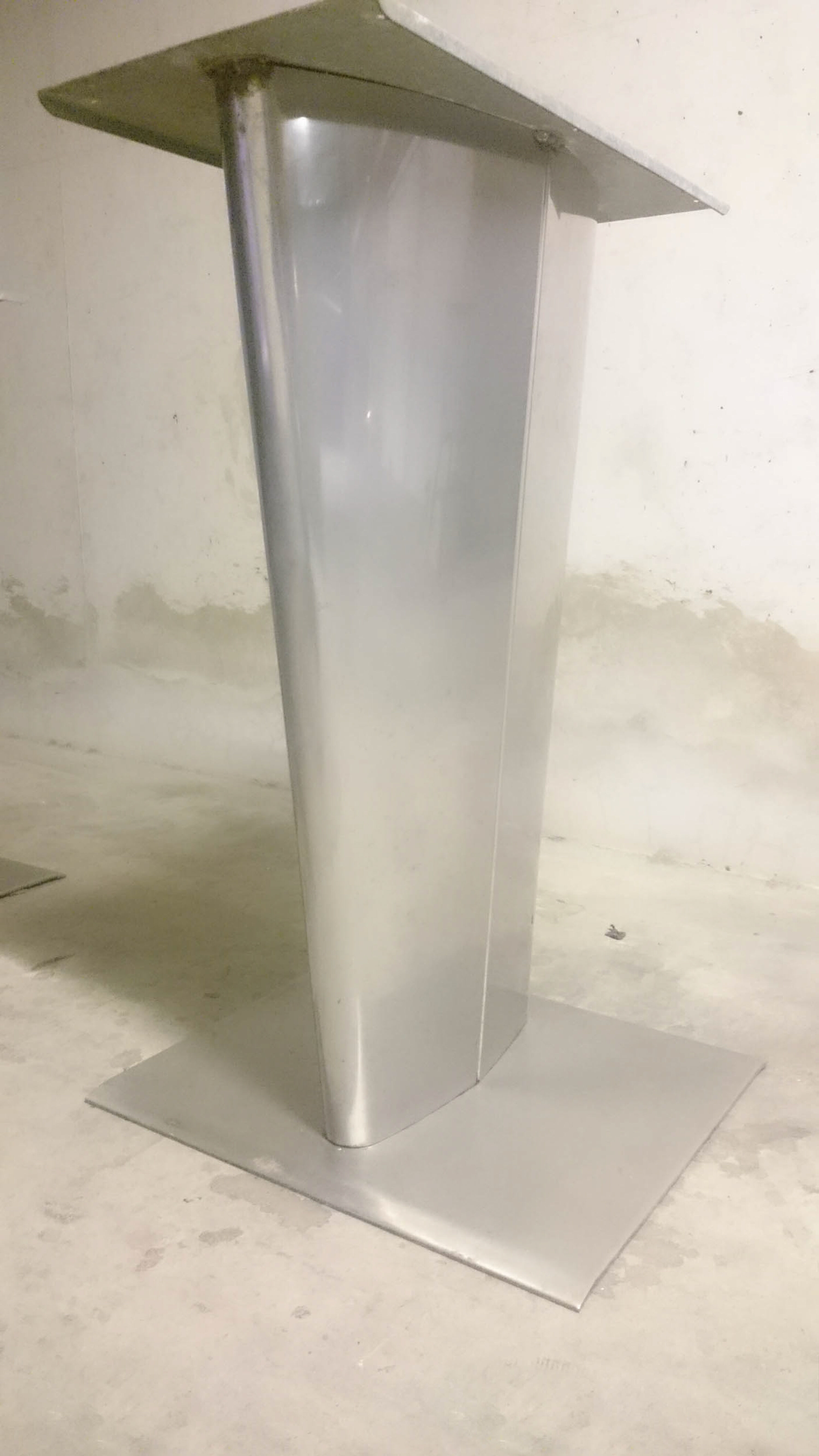 Pair of industrial metal foot tables and solid wood tray