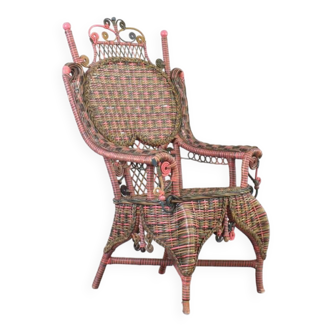 Fauteuil en osier victorien américain de Heywood-Wakefield, années 1910.