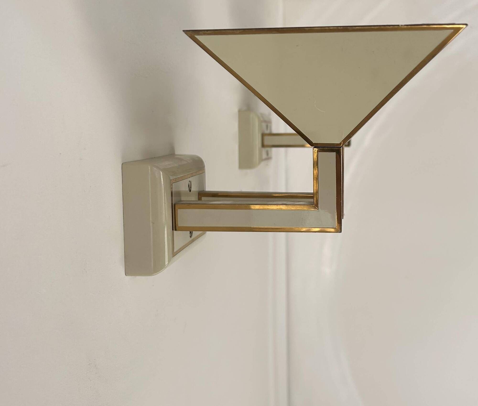 Pair of vintage wall lights, cream white and brass, Italy 1970s