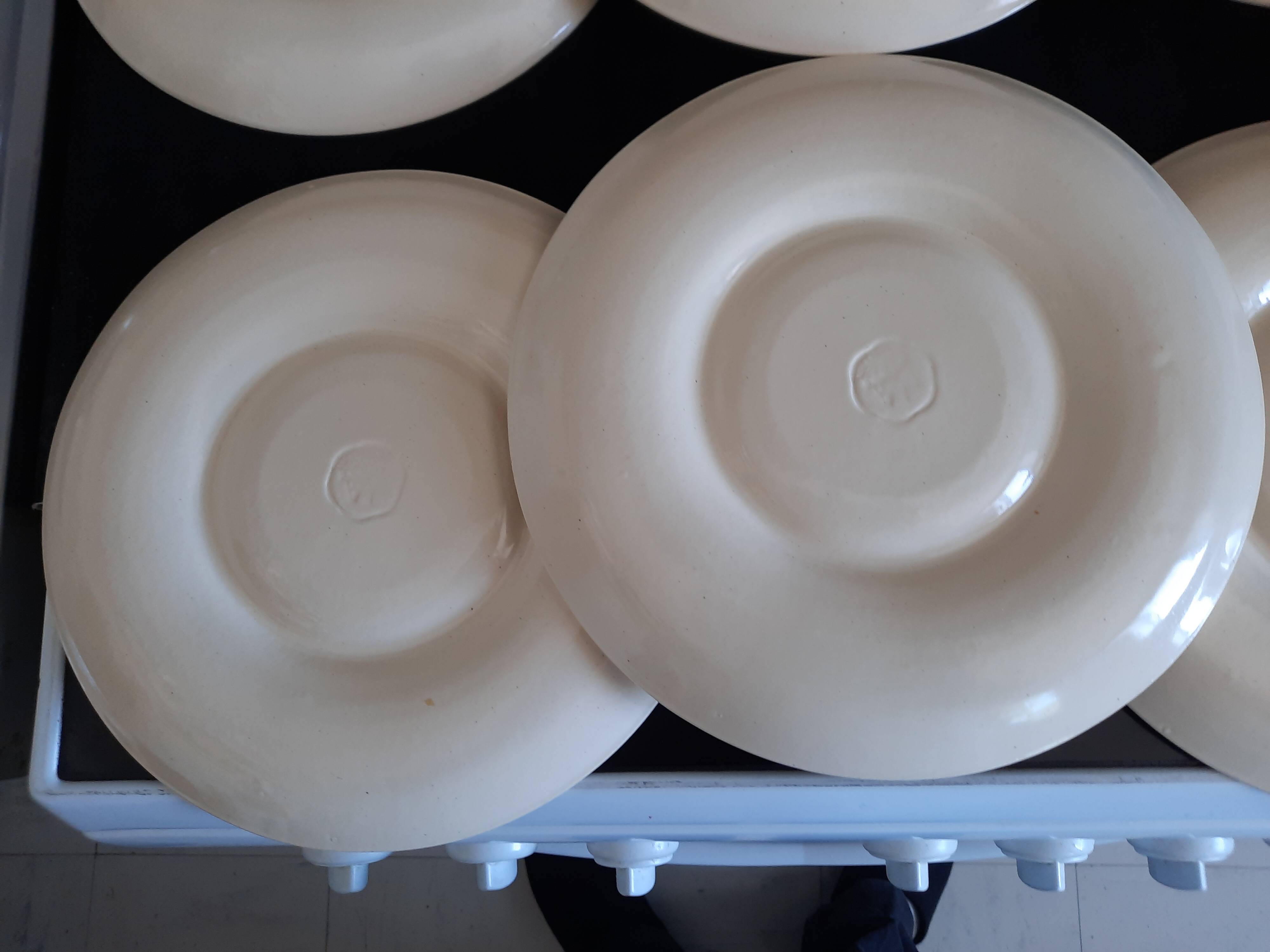 Set of 6 Vintage Mimosa Egg Plates – Speckled Cream Ceramic