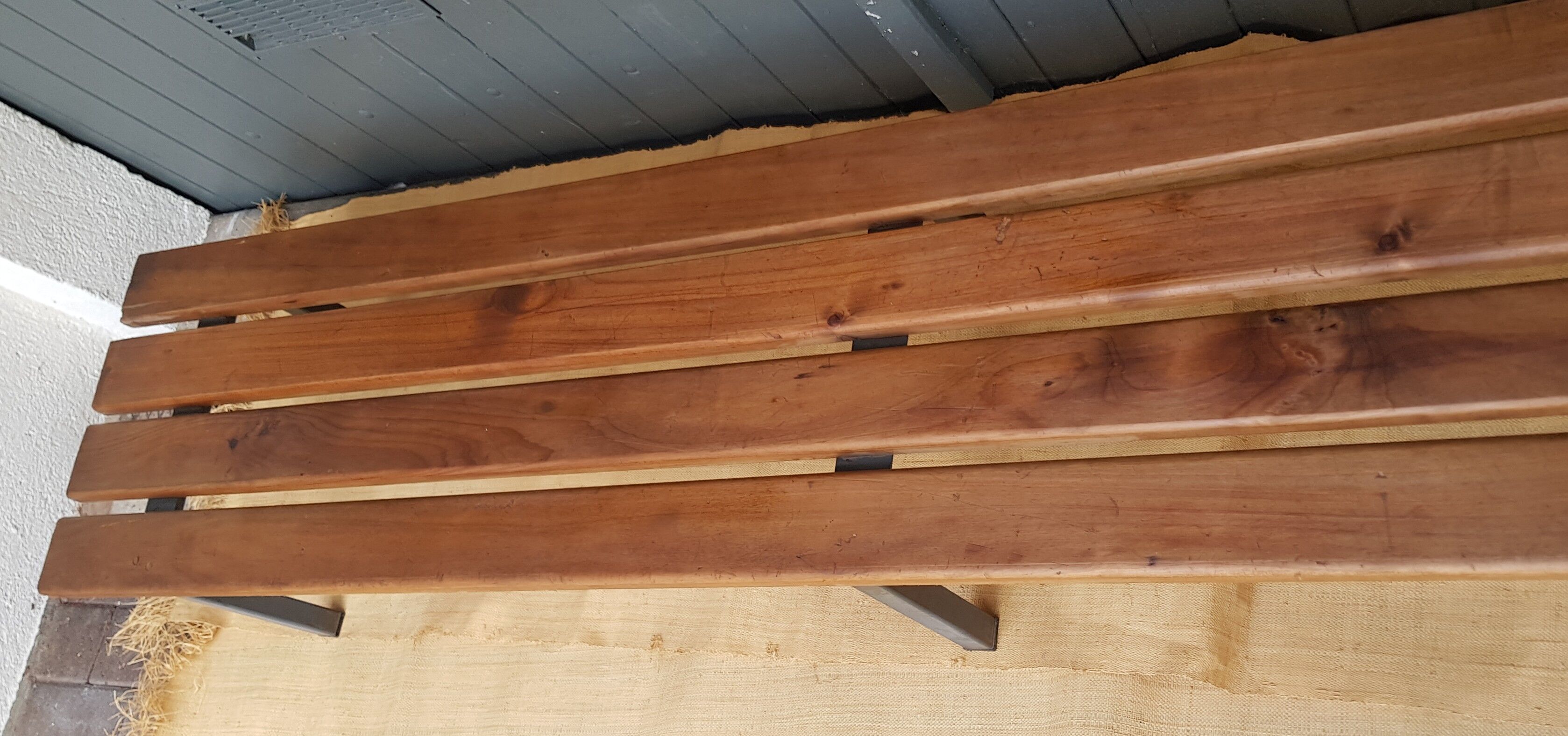 Metal and wood locker room bench