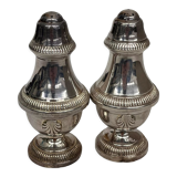 Salt shaker and pepper shaker in silver metal