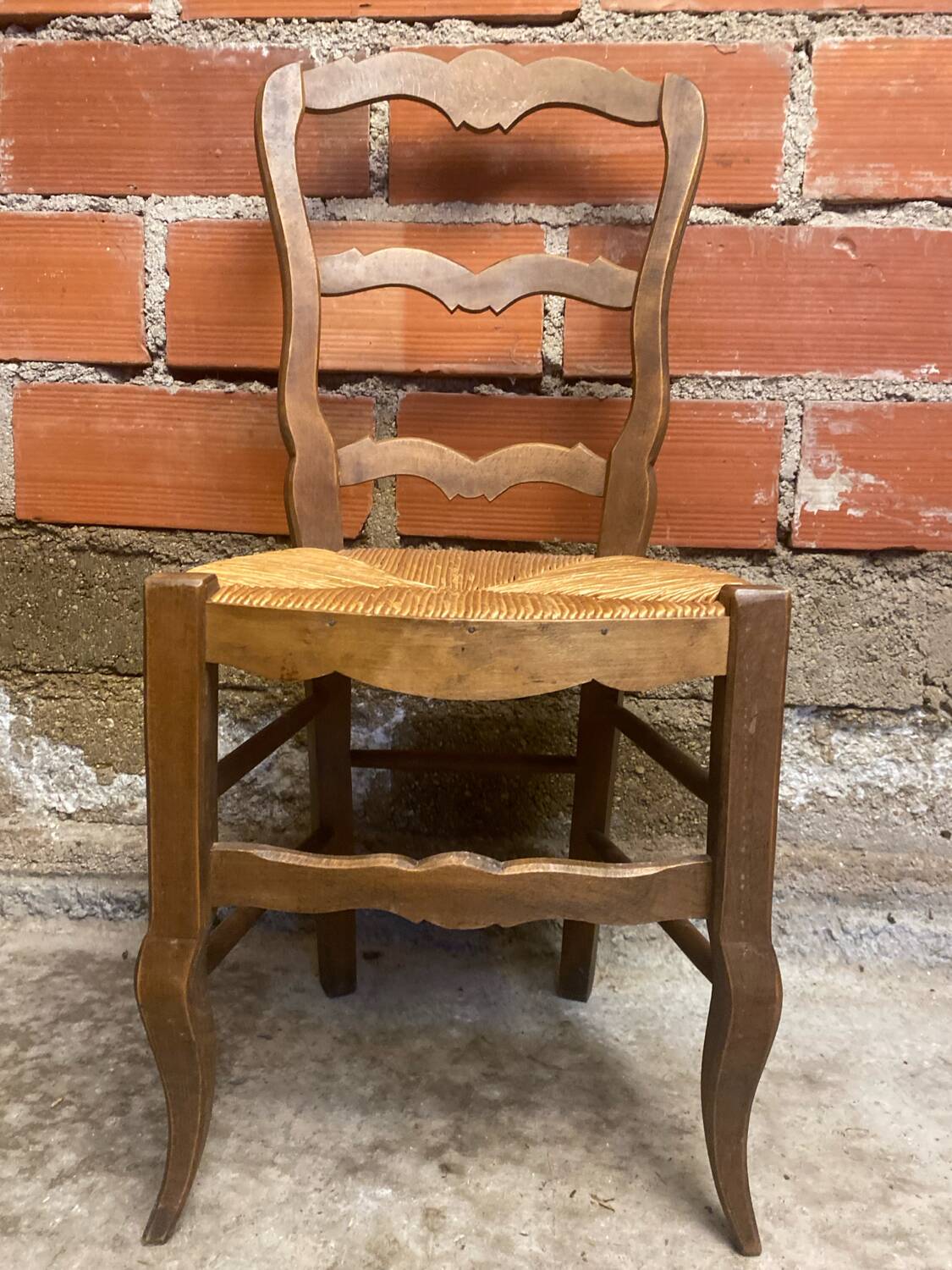 Vintage Provençal Chair Old Wood + Woven Straw Seat