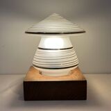 Vintage mushroom-shaped table lamp in Murano glass with wooden base