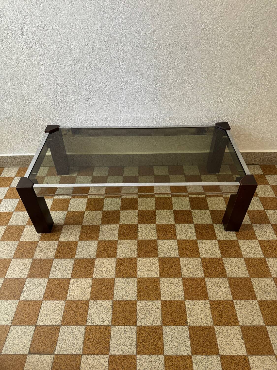 Chrome wood and smoked glass coffee table from the 70s