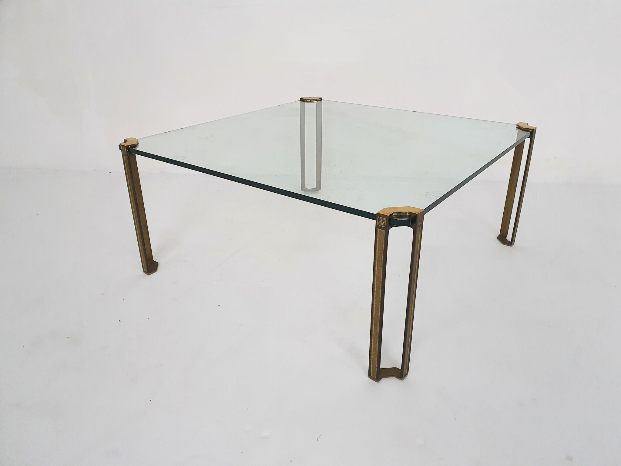 Peter Ghyczy for Ghyczy brass and glass square coffee table, 1970's