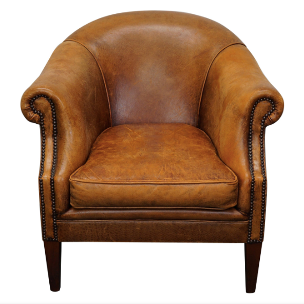 Fauteuil club vintage en cuir couleur cognac Pays-Bas