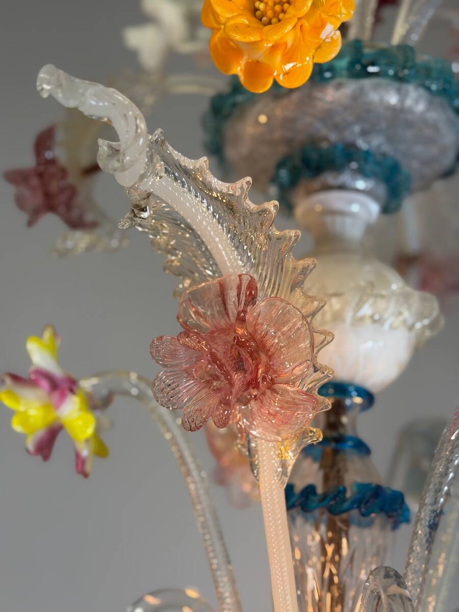 Venetian Rezzonico chandelier in multicoloured Murano glass circa 1900