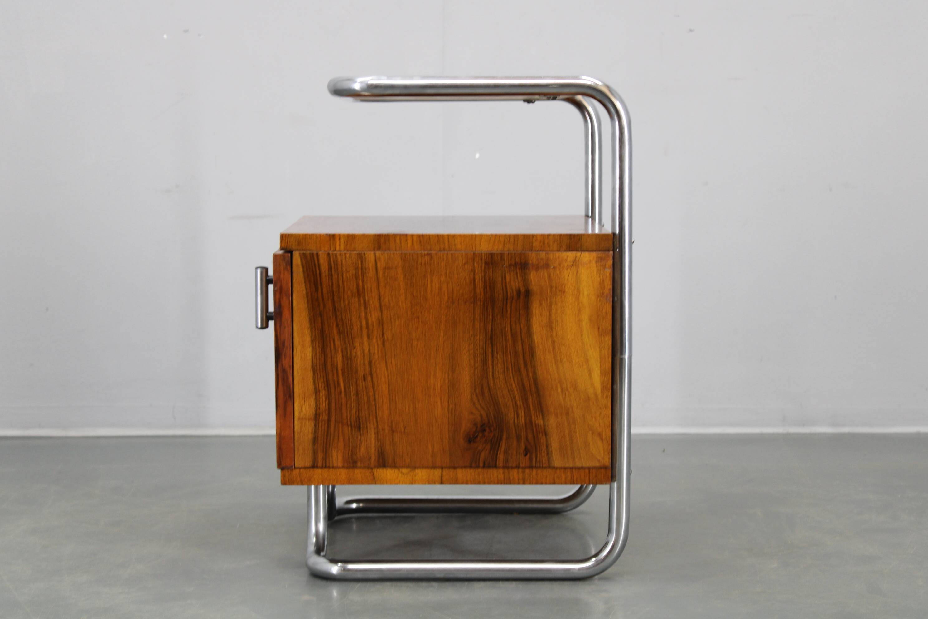 Restored Bauhaus chrome and walnut nightstand, Czechoslovakia 1940s