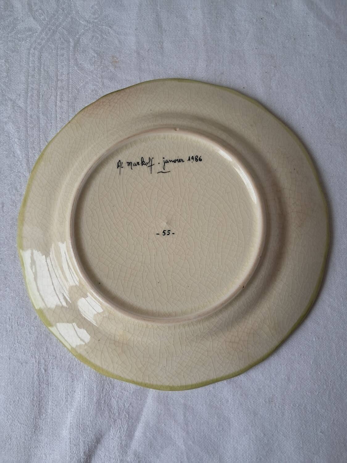 4 Moustiers Longchamp dessert plates. Hand-painted. 1986