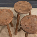 Suite of 3 brutalist stools XXth tripod feet