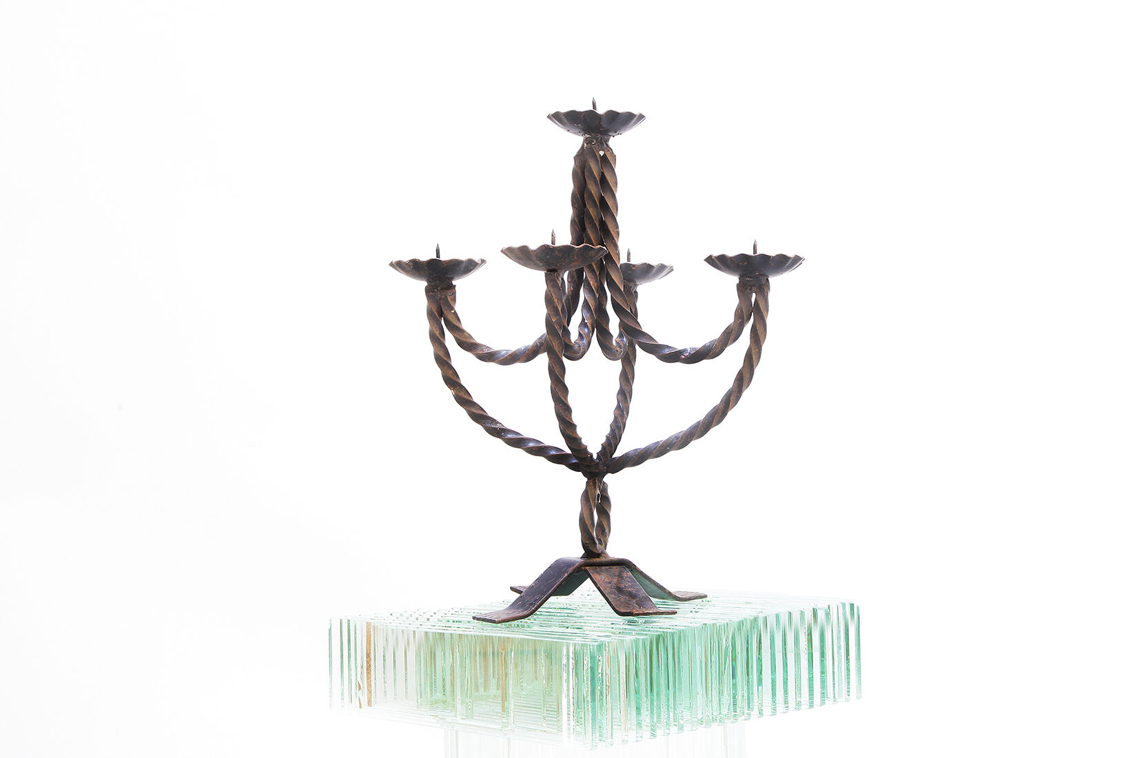 Vintage church brutalist hand forged iron candle holder