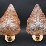 Set of 2 Wall Light Pink colour Murano Glass Leave by Barovier e Toso, 1950
