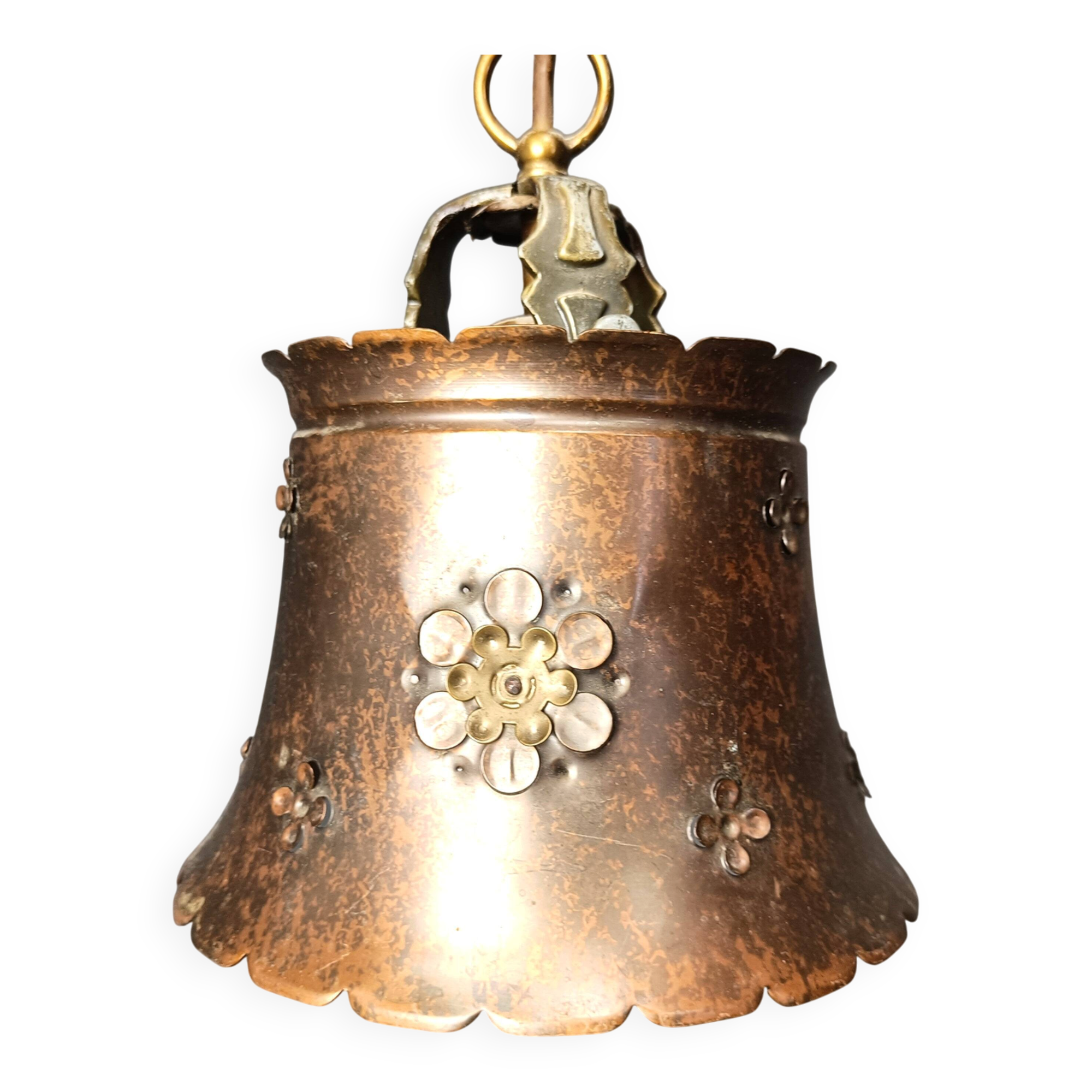 Brutalist copper pendant light, 1970s
