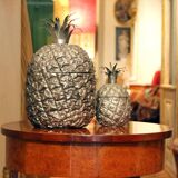 Mid-Century Modern Italian Silvered Pineapple Ice Bucket and Sugar Bowl, 1970s, Set of 2