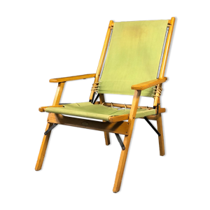 Fauteuil vintage pliant Select, toile et bois