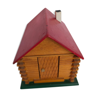 Wooden house furnished vintage toy child