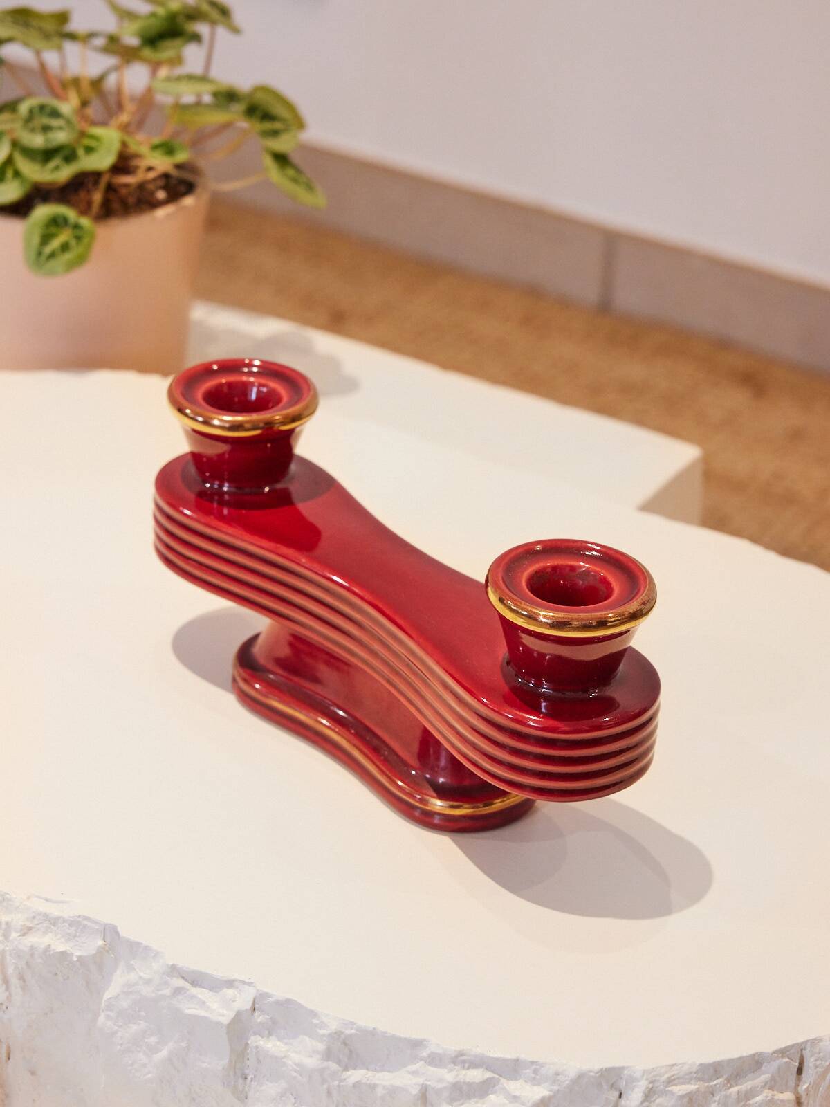 Red ceramic candlestick - Art Deco