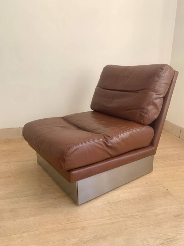 Chauffeuse cuir vintage Jacques Charpentier
