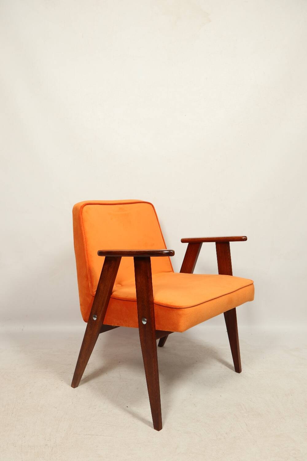 Scandinavian orange velvet armchair by Chierowski, 1962