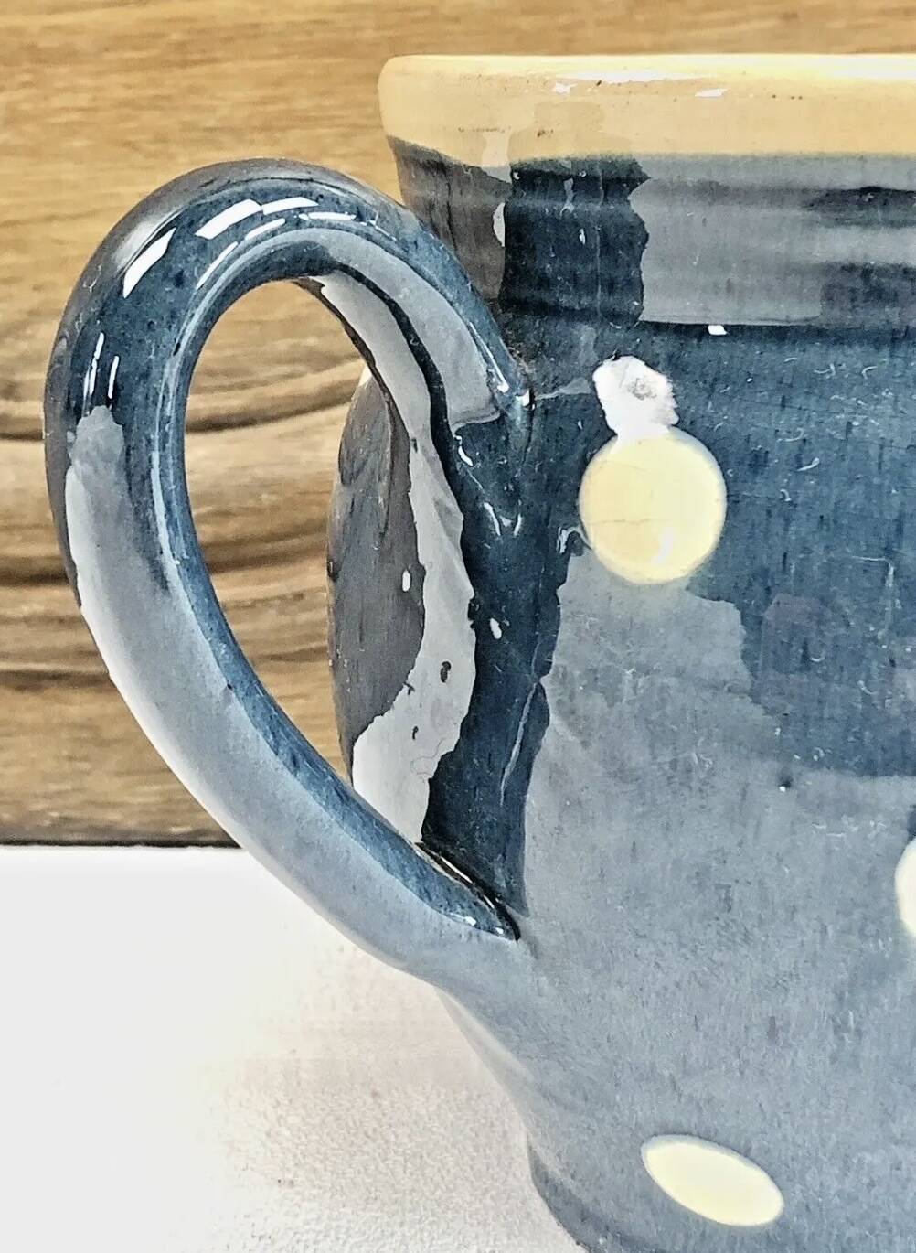 Blue Savoyard pitcher with polka dots
