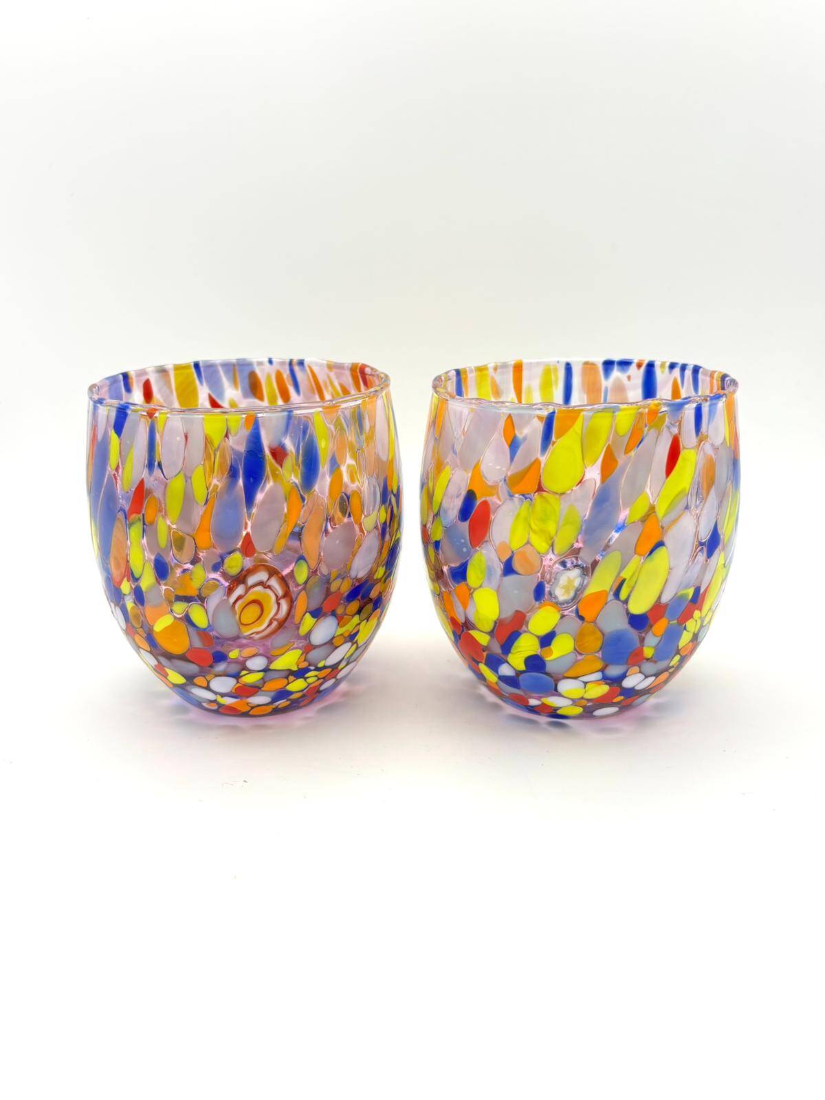Set of 6 blown glass glasses with Murano murrine.