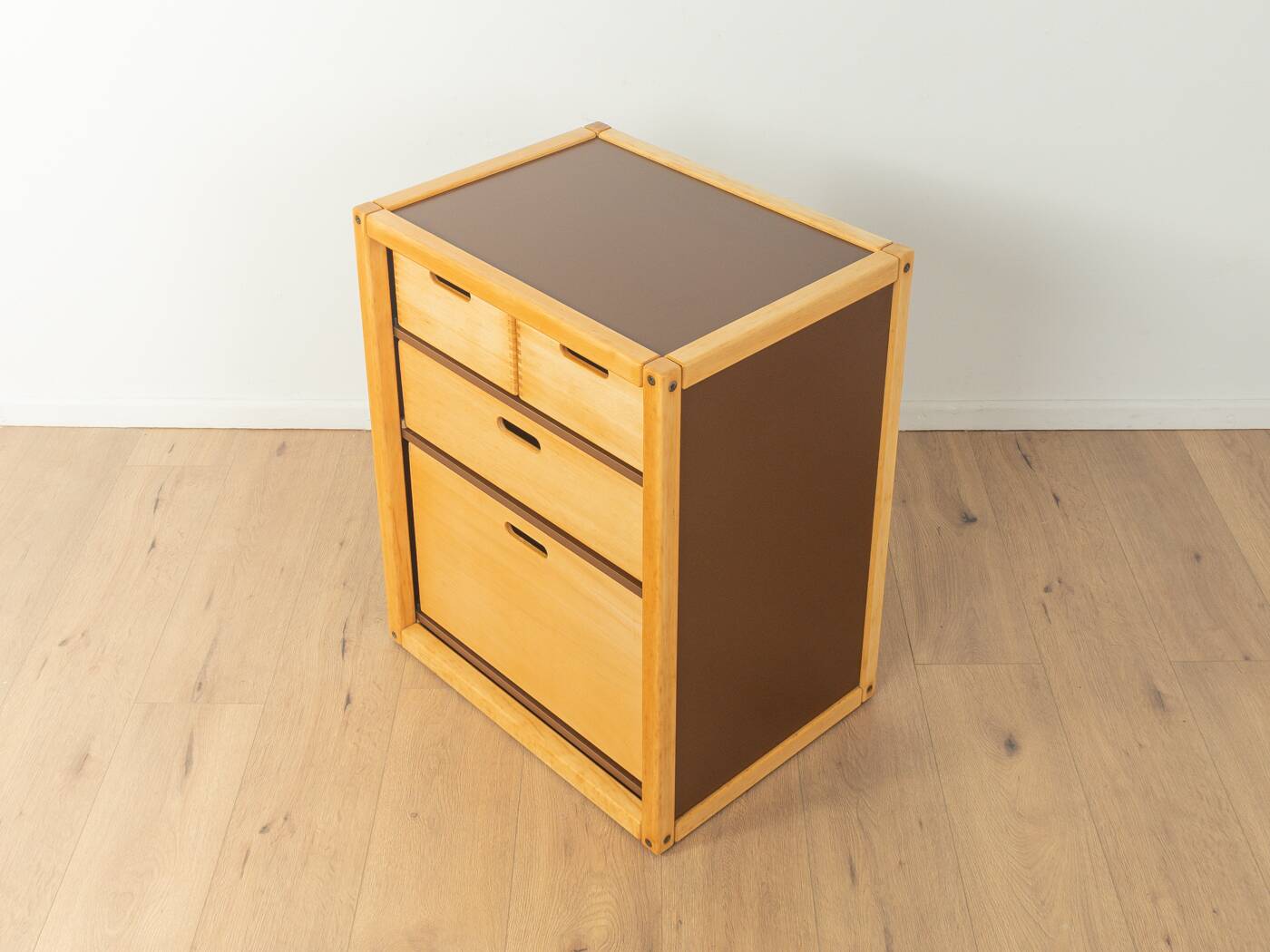 Flötotto chest of drawers, 1970s, beech, brown HPL, 4 drawers
