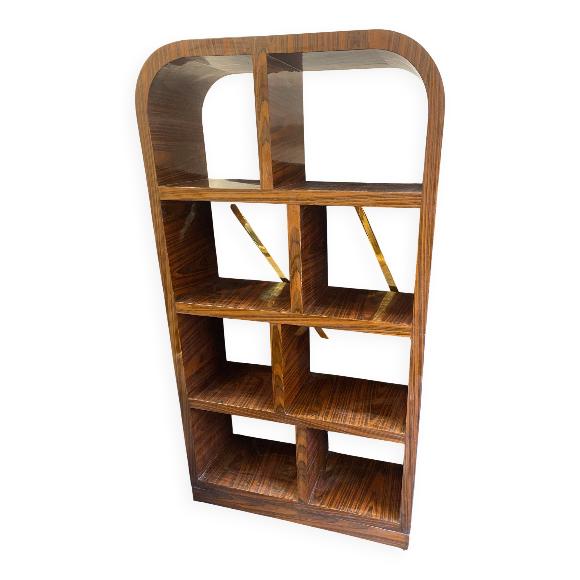 Bibliothèque Art déco en loupe d’orme & bois de hêtre fabrication artisanal