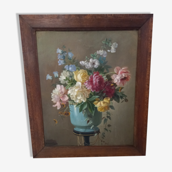 Painting bouquet of flower and porcelain of paris nineteenth signed
