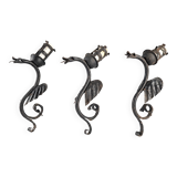 Set of Three Wrought Iron Dragon Sconces