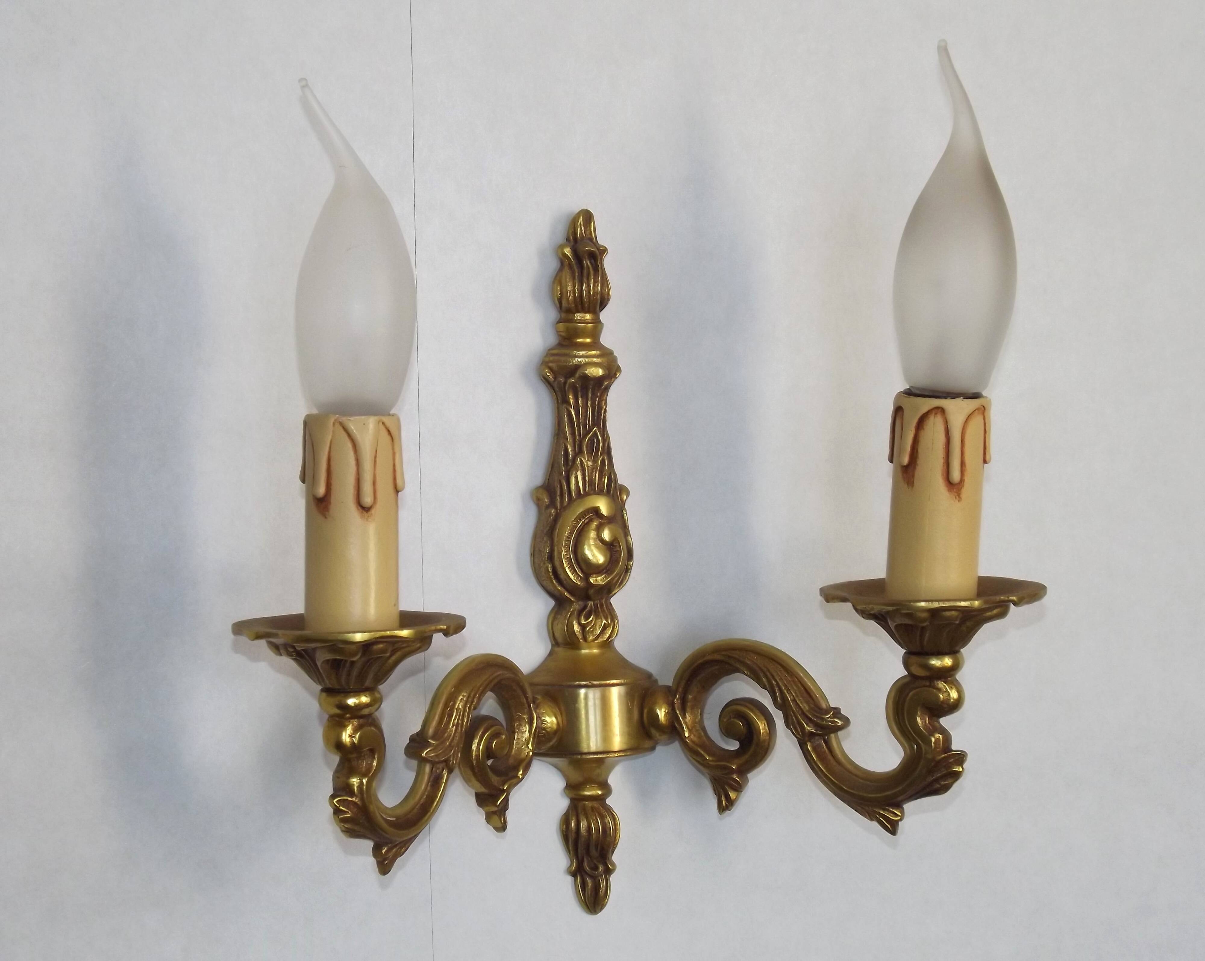 Pair of French Traditional Style Bronze Mid Century Double Wall Lights