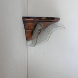 Art deco corner wall light, copper and glass, France 1930