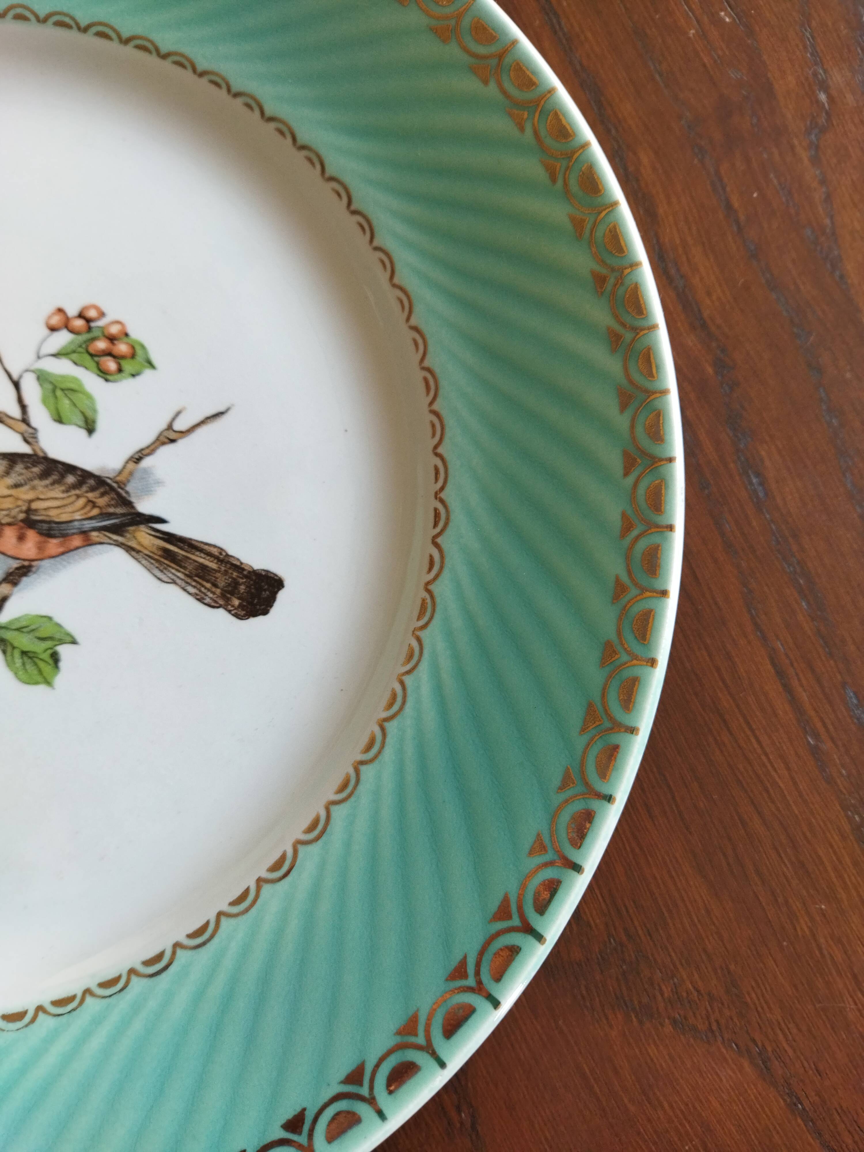 6 assiettes plates Fenal Badonviller "Oiseaux" vintage années 1950