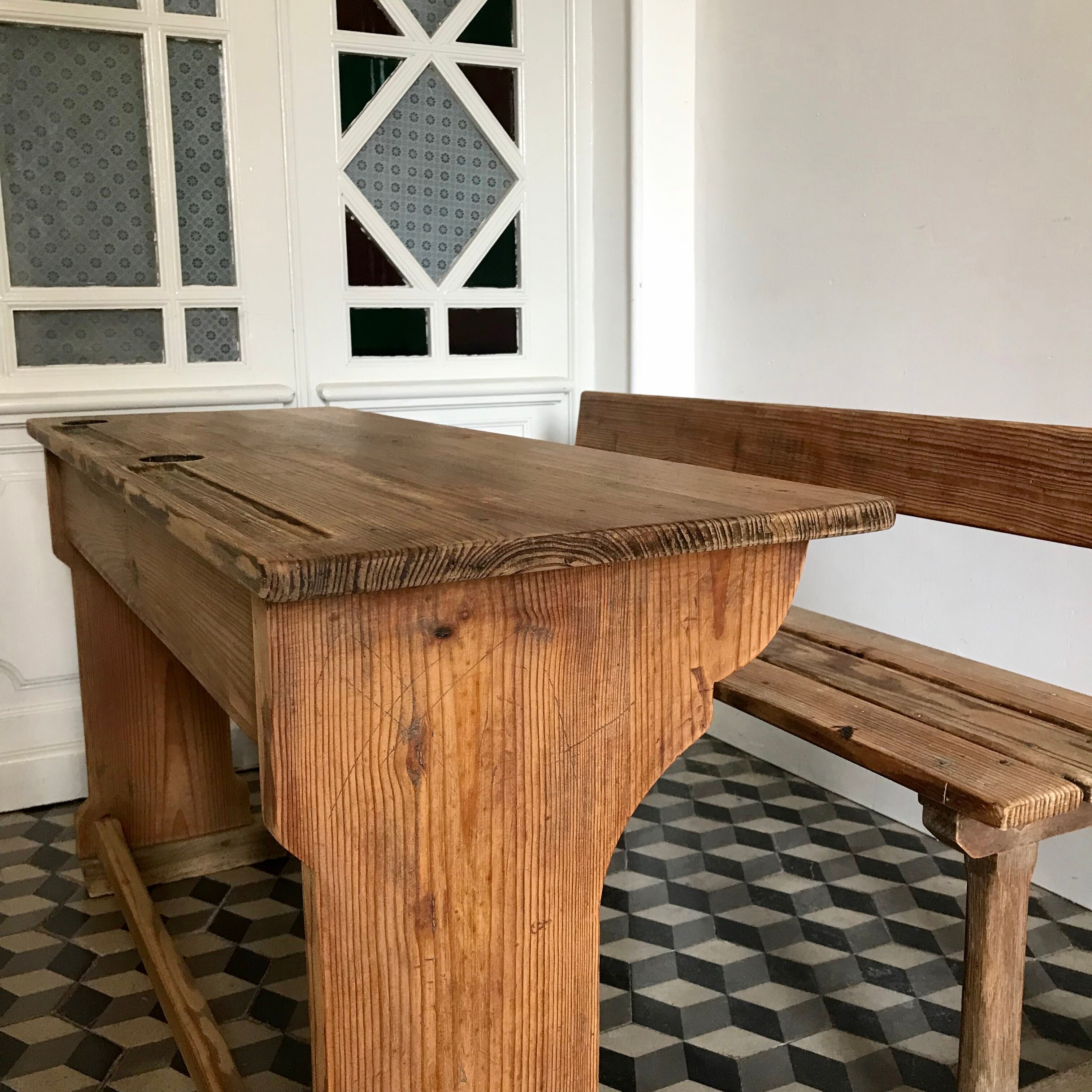 Ancien bureau écolier double
