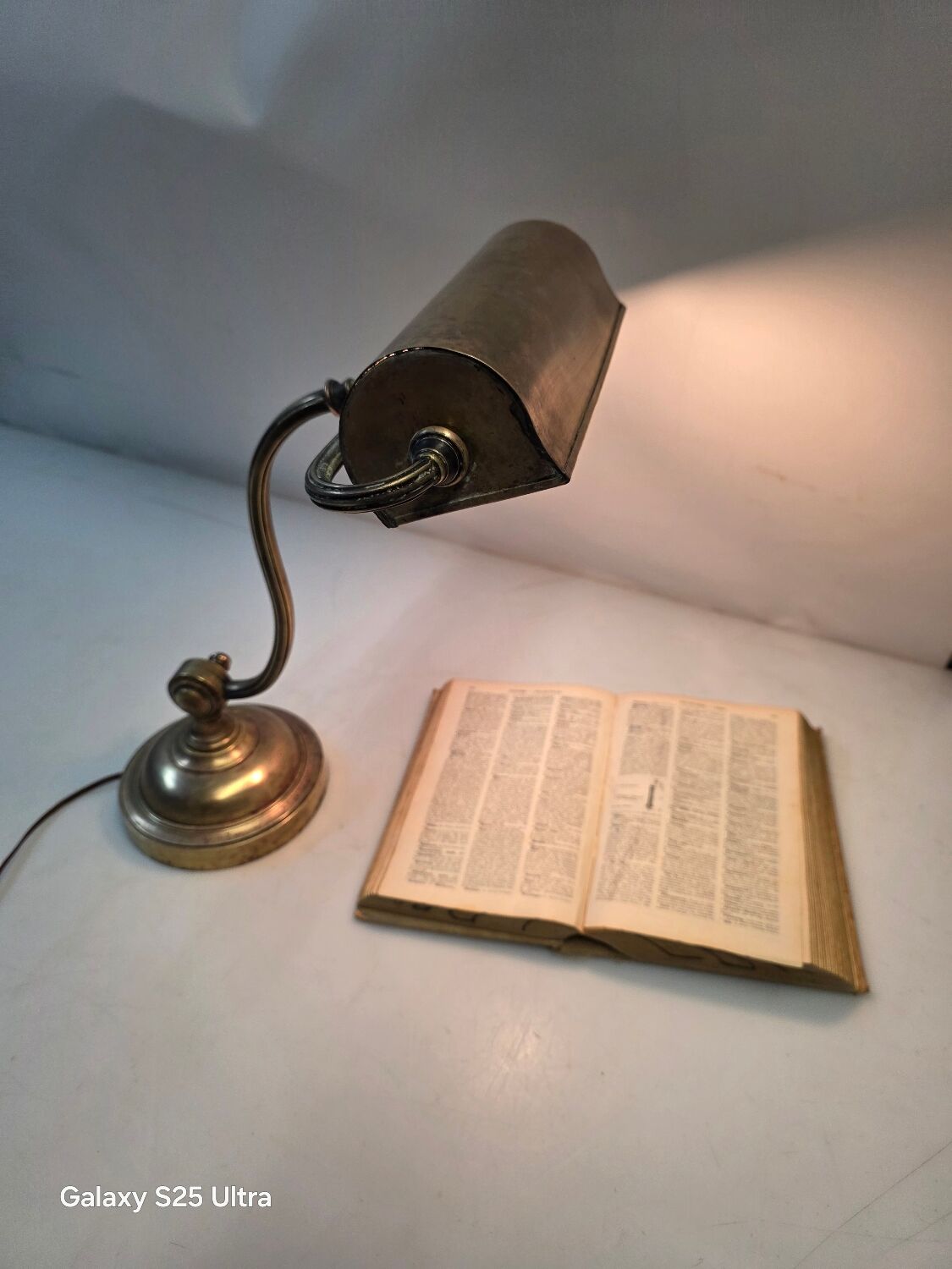 Antique brass desk lamp from a notary.