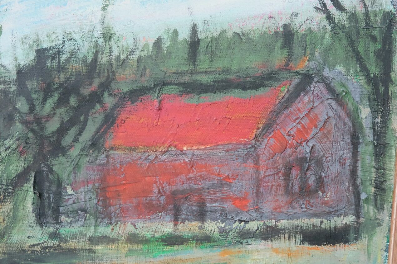 Scandinavian modern painting, signed,  1990s, oil on canvas, framed