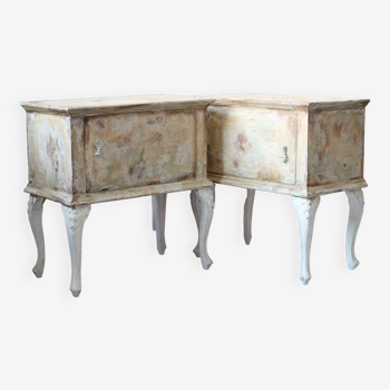 Pair of old patinated bedside tables