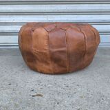 Large round Moroccan leather pouf