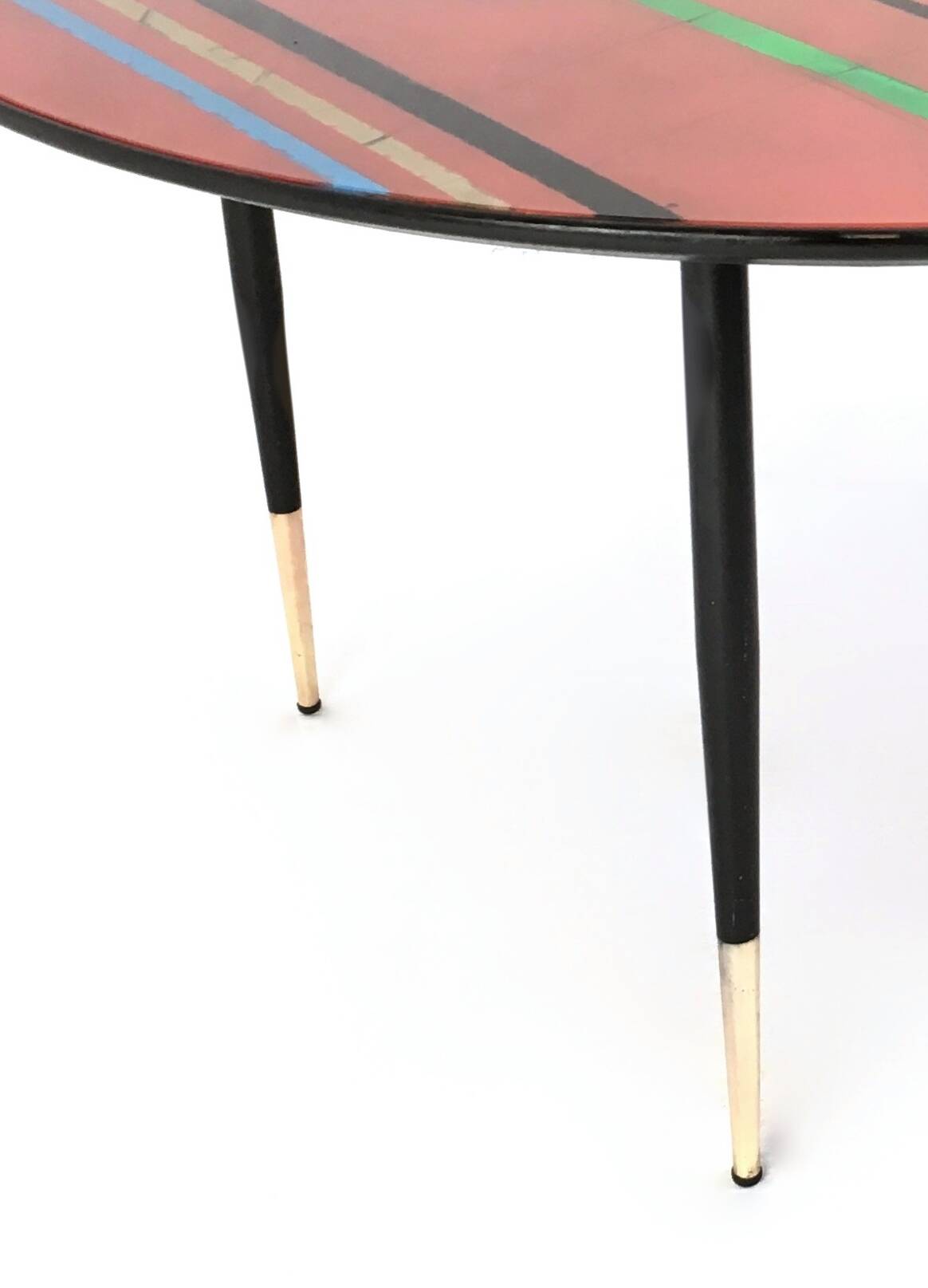 Vintage Round Coffee Table with a Red Striped Glass Top, Italy