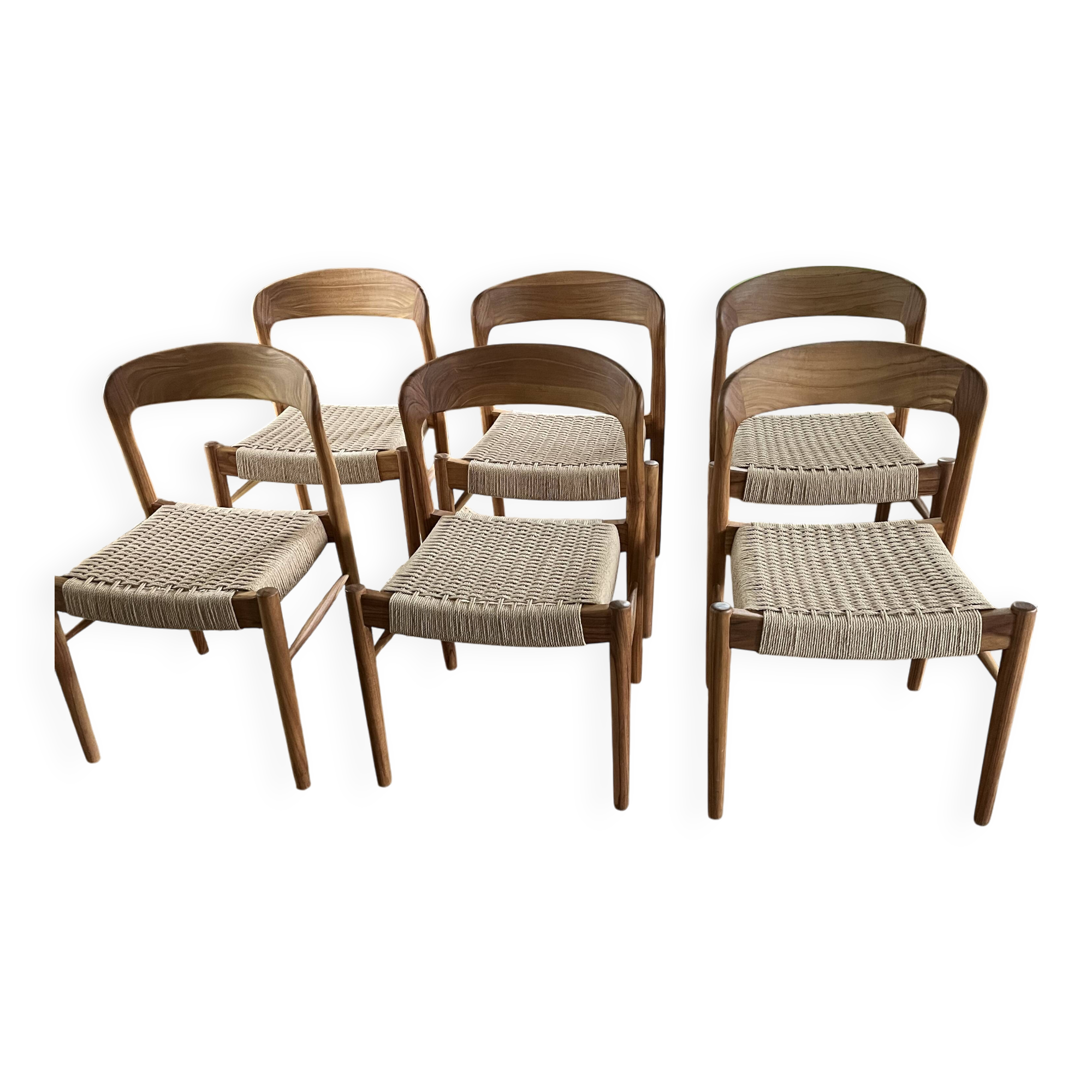 6 teak and rope bistro chairs