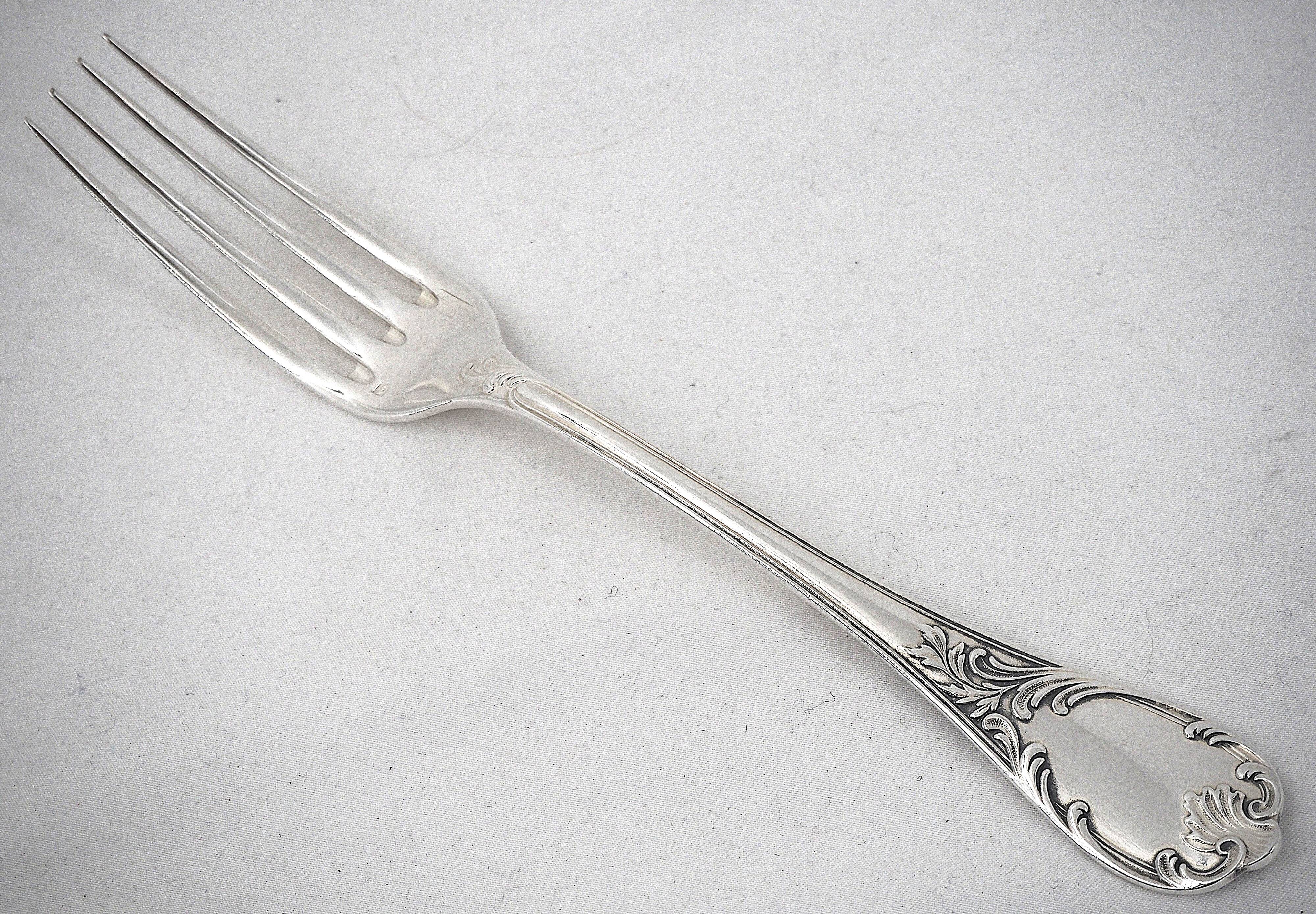 Christofle Marly, 6 table forks, 21.5 cm, in silver-plated metal.