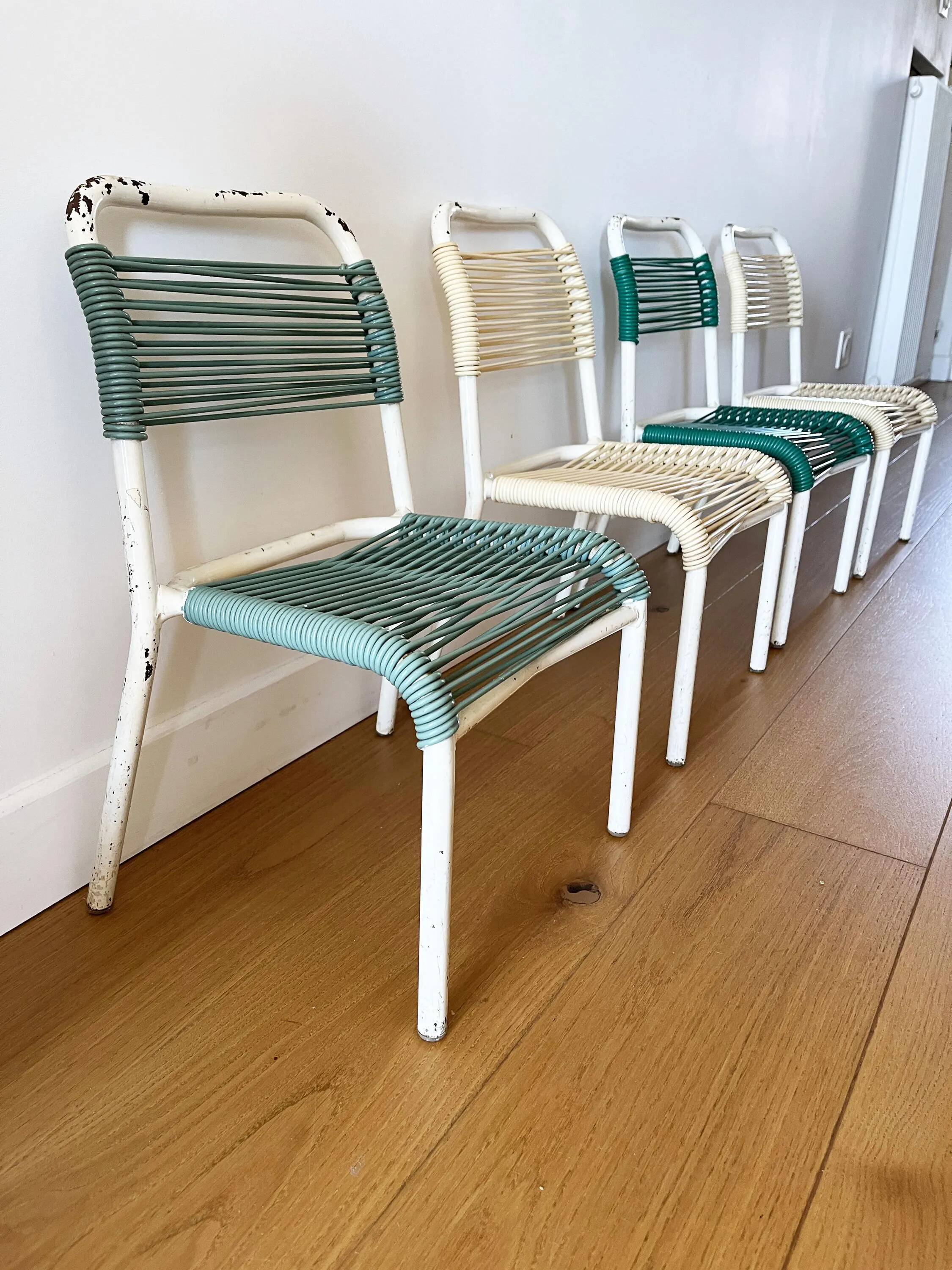 Set of 4 vintage 1960s Scoubidou children's chairs