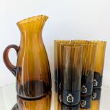 Amber blown glass orangeade set
