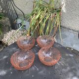 Set of 4 pink and twisted glass cups rosaline vereco France vintage 1960/70