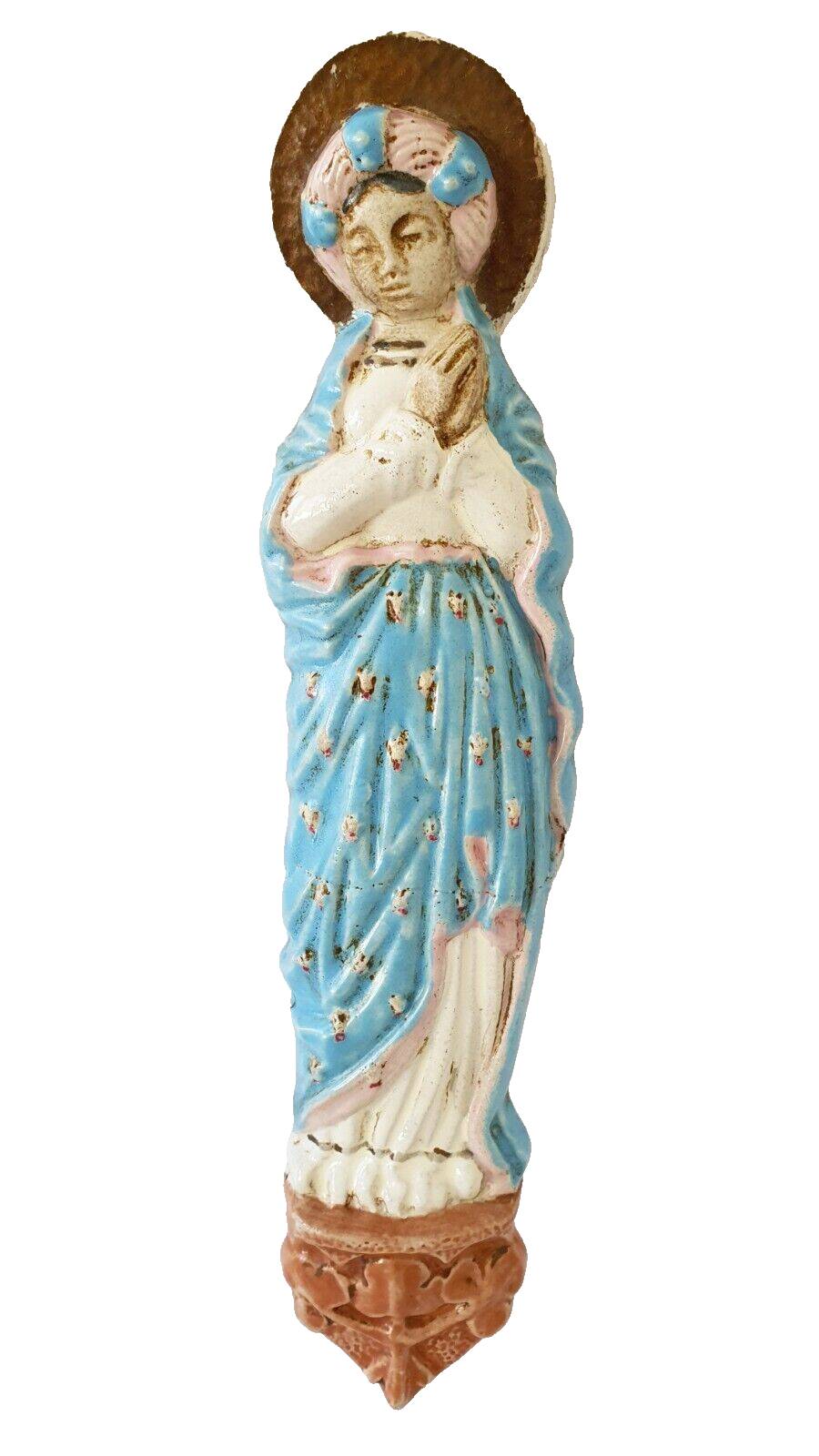 Holy Virgin Wall Sculpture 34 Cm Signed Guérin L 11