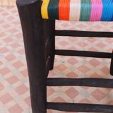 Moroccan stool in wood and multicolored nylon