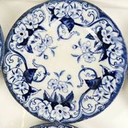 Set of 6 dessert plates in ironstone "Flora" – Creil et Montereau, 19th century, blue
